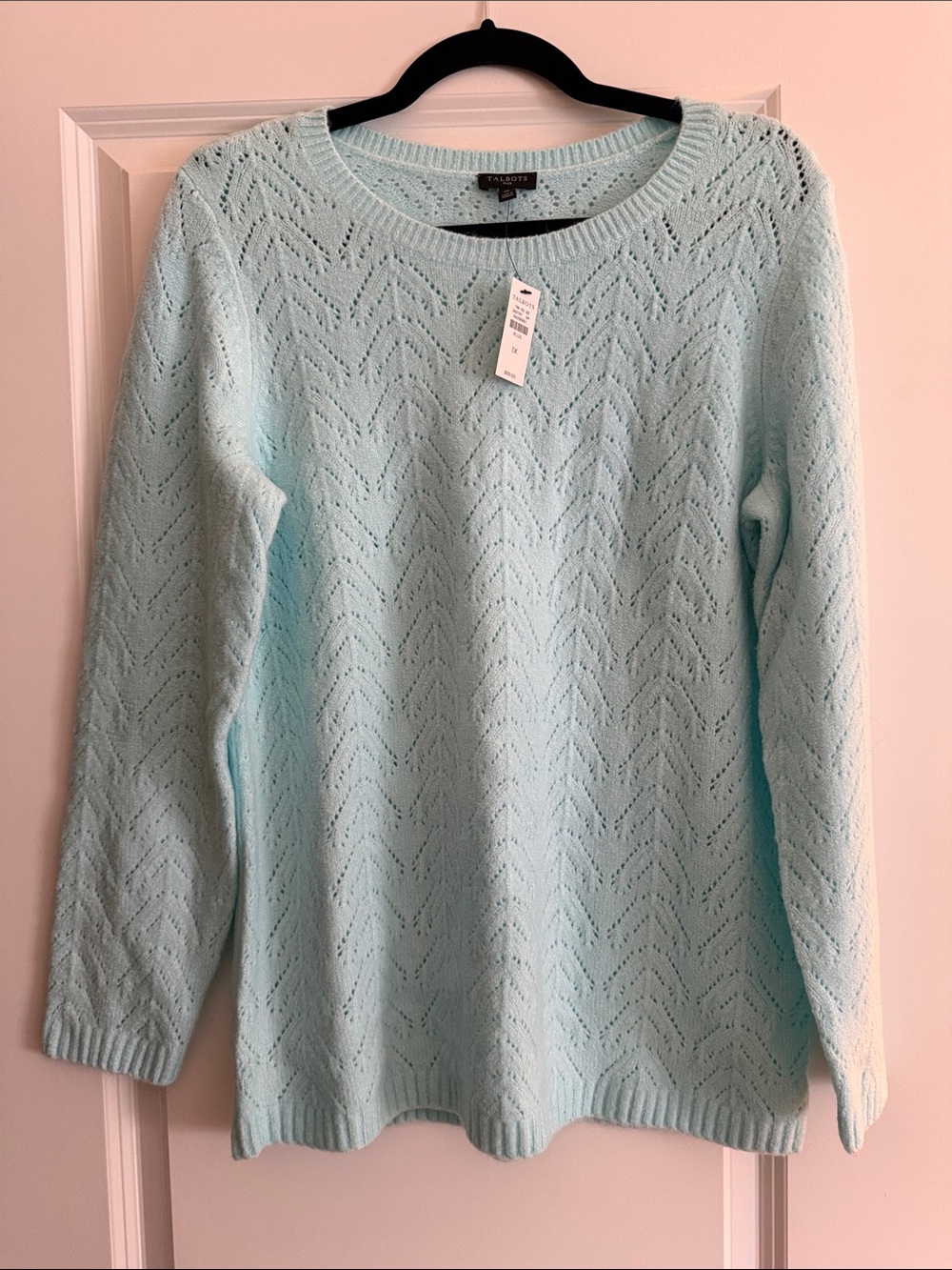 Talbots Pale Blue Openwork Crew Neck Sweater